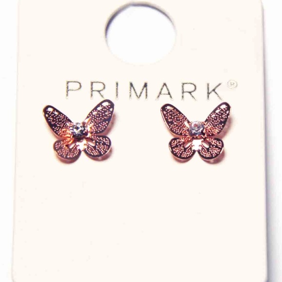 Rose Gold Metal and Rhinestone Butterfly Earrings - Picture 1 of 1